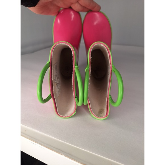 Oaki Kids Rain Boots‎ Pink Green Rubber Pull On Boots Size Toddler - Picture 8 of 9